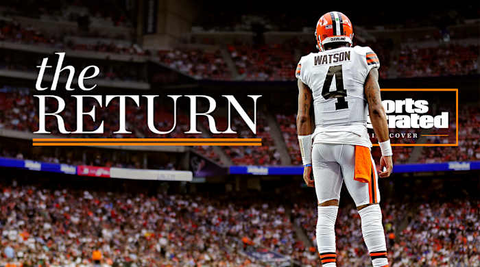 Deshaun Watson stands in the middle of the NRG Stadium in Houston in his first game with the Browns.